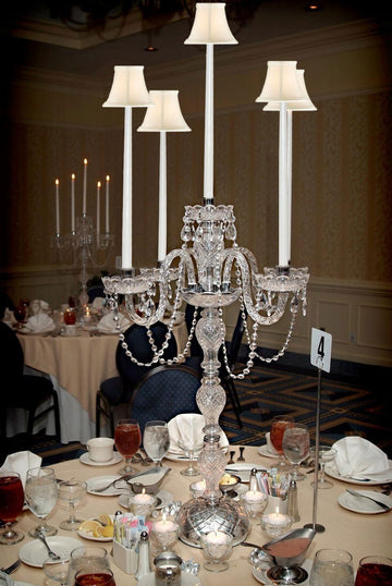 SET OF 5 WEDDING CANDELABRAS CANDELABRA CENTERPIECE CENTERPIECES - GREAT FOR SPECIAL EVENTS! - SET OF 5 w/WHITE SHADES - G46-CANDLE/WHITESHADES/536/5-Set of 5