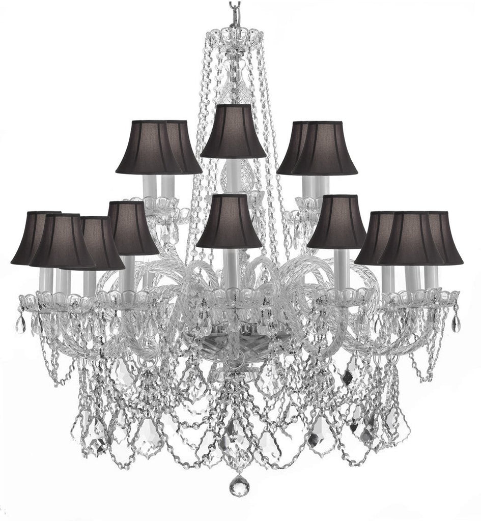 Crystal Chandelier Chandeliers Lighting H42" X W37" w/Black Shades - F46-BLACKSHADES/3/385/9+9