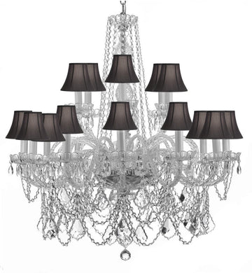 Crystal Chandelier Chandeliers Lighting H42" X W37" w/Black Shades - F46-BLACKSHADES/3/385/9+9
