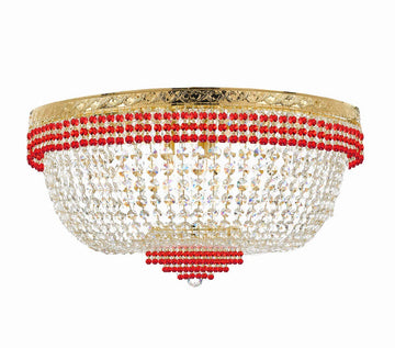 Nail Salon French Empire Crystal Flush Chandelier Lighting Dressed with Ruby Red Crystal Balls - Great for The Dining Room H 20" W 36" 25 Lights - A500-B74/FLUSH/CG/4199/25