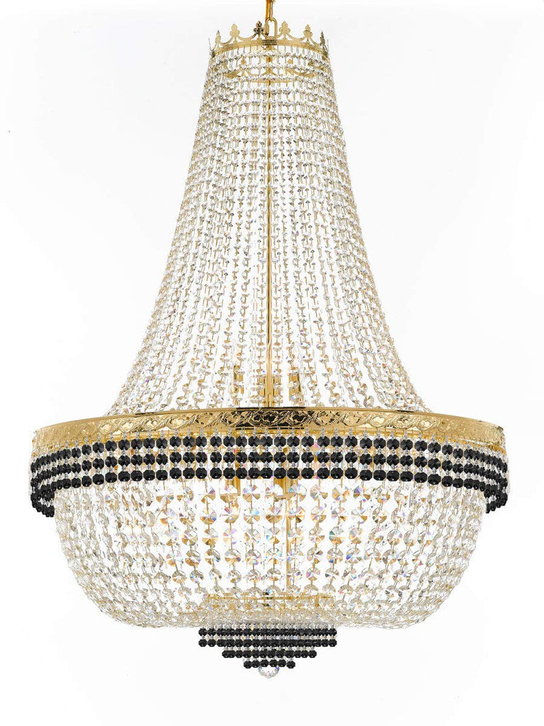 Nail Salon French Empire Crystal Chandelier Lighting Dressed with Jet Black Crystal Balls - Great for The Dining Room, Foyer, Entryway and More! H 50" W 36" 25 Lights - A500-B75/H50/CG/4199/25