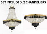 Set of 2-1 French Empire Crystal Chandelier Lighting Trimmed w/Jet Black Crystal! H30" X W24" and 1 Flush French Empire Crystal Chandelier Trimmed with Jet Black Crystal! H18" X W24" - B79/CG/870/9 + B79/CG/FLUSH/870/9 A500-