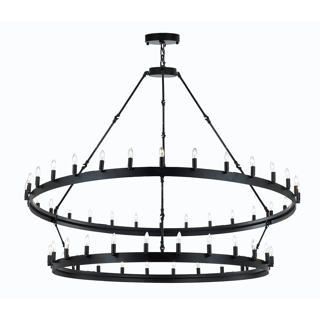 Wrought Iron Vintage Barn Metal Castile Two Tier Chandelier Industrial Loft Rustic Lighting W63" x H60"- A113-3428/54