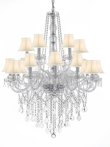 Chandelier Lighting Crystal Chandeliers H48" X W37" w/White Shades - F46-SC/WHITESHADES/2/385/9+9
