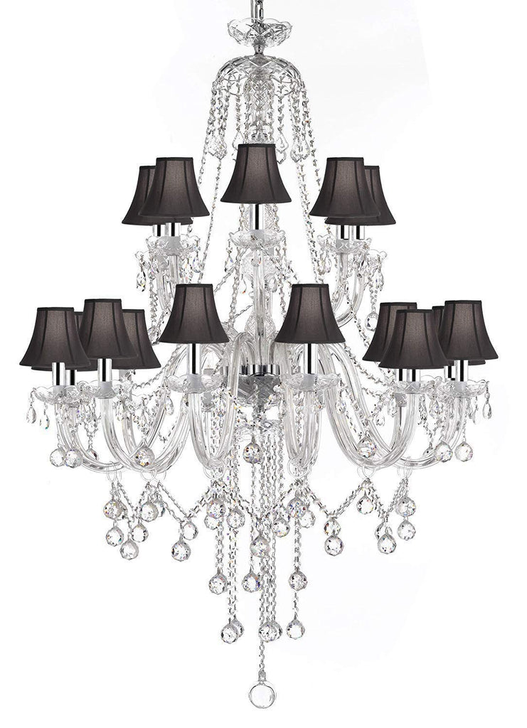 New! Murano Venetian Style Crystal Chandelier Lighting - Great for The Dining Room, Foyer, Living Room w/Chrome Sleeves! W 40" H 50" with BlackShades - A46-B43/B12/B6/BLACKSHADES/282/18