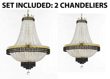Set of 2-1 French Empire Crystal Chandelier Lighting Trimmed w/Jet Black Crystal! H36" X W30" and 1 Flush French Empire Crystal Chandelier Trimmed with Jet Black Crystal! H30" X W24" - B79/CG/870/14 + B79/CG/870/9 A500-