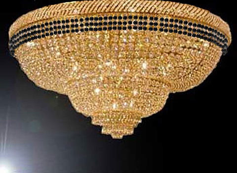 Flush French Empire Crystal Chandelier Chandeliers Moroccan Style Lighting Trimmed with Jet Black Crystal! Good for Dining Room, Foyer, Entryway, Family Room and More! H29" x W50" - A500-FLUSH/B79/CG/448/48