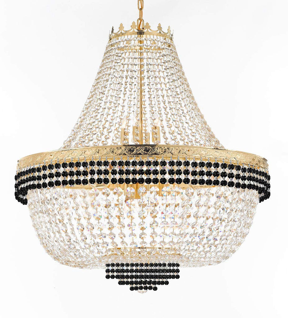 Nail Salon French Empire Crystal Chandelier Lighting Dressed with Jet Black Crystal Balls - Great for The Dining Room, Foyer, Entryway and More! H 36" W 36" 25 Lights - A500-B75/H36/CG/4199/25