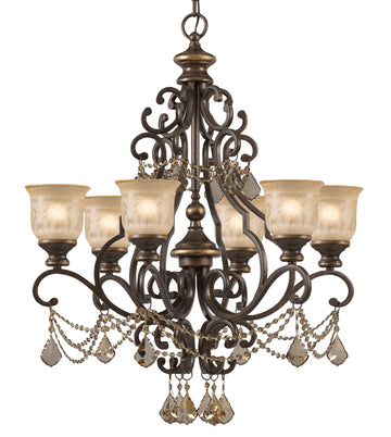 6 Light Bronze Umber Traditional Chandelier Draped In Golden Teak Hand Cut Crystal - C193-7516-BU-GT-MWP