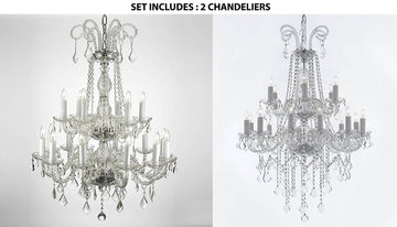 Set of 2 - 1 Authentic All Crystal Chandelier Lighting 38hx28w And 1 4FT Crystal Chandelier Lighting 48hx28w Murano - 1EA-26/18 + 1EA-B12/26/18