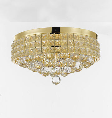Flush Mount French Empire Crystal Ball Chandelier Chandeliers Lighting Ht 8 X Wd 15 4 Lights Crystal Gold Metal Shade flushmount Rustic Modern - B6/26005/4-Flush
