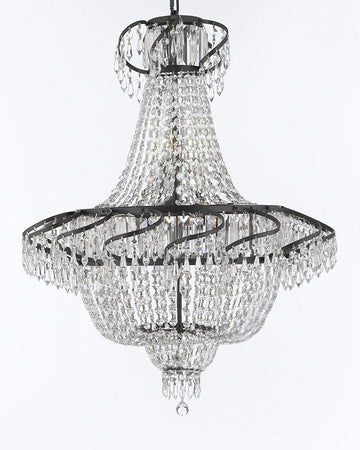 French Empire Crystal Chandelier Chandeliers Lighting H30" X W24" with Dark Antique Finish! Great for Dining Room, Foyer, Entryway, Family Room and More! - A93-CB/928/9