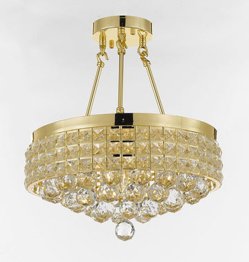 Semi Flush Mount French Empire Crystal Ball Chandelier Chandeliers Lighting Ht 17 X Wd 15 4 Lights Crystal Gold Metal Shade flushmount Rustic Modern - B6/26005/4