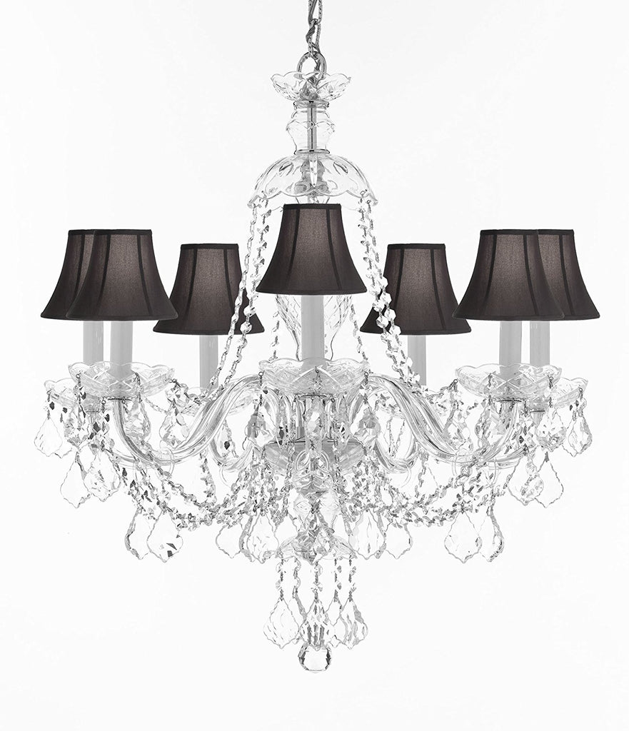 Chandelier Lighting Crystal Chandeliers H28" X W26" 7 Lights-Great for Dining Room, Foyer, Entry Way, Living Room, Bedroom, Kitchen! w/Black Shades - CJD-CS/4084/7/BLACKSHADES
