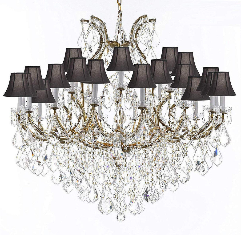 Swarovski Crystal Trimmed Chandelier Lighting Chandeliers H46" X W46" Dressed with Large, Luxe Crystals! - Great for The Foyer, Entry Way, Living Room, Family Room and More! w/Black Shades - A500-B90/BLACKSHADES/2MT/24+1SW