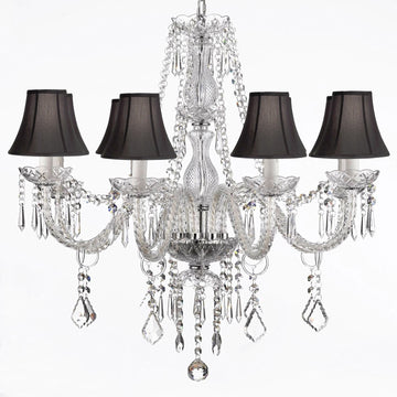 Crystal Chandelier Lighting 28ht X 28wd 8 Lights Fixture Pendant Ceiling Lamp Black Shade Murano - SC8BLACK-243-8H-DLO
