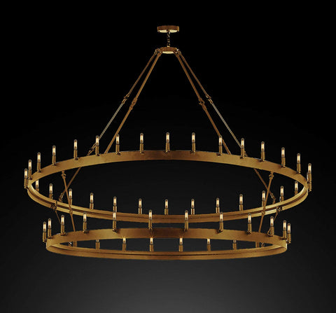Wrought Iron Vintage Barn Metal Castile Two Tier Chandelier Chandeliers Industrial Loft Rustic Lighting W 70" H 66" -  A113-CG/3428/66