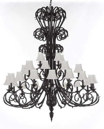 Versailles Large Foyer/Entryway Wrought Iron Chandelier with Shades 60" Inches Tall - J10-724/28/SC/WHITE