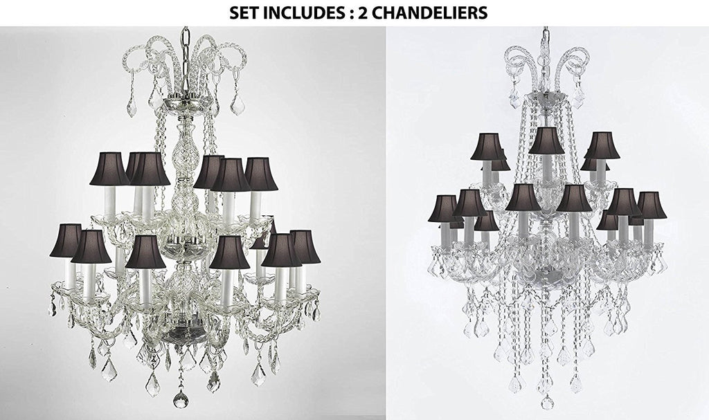 Set of 2 - 1 Crystal Chandelier Lighting With Black Shades 38ht X 28wd And 1 4FT Crystal Chandelier Lighting With Black Shades 48hx28w Murano - 1EA-26/18 + 1EA-B12/26/18-BLACKSHADES
