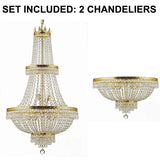 Set of 2-1 French Empire Crystal Chandelier Lighting H50" X W24" - Great for The Dining Room, Foyer, Living Room! and 1 French Empire Crystal Semi Flush Chandelier Lighting H18" X W24" - 1EA CG/870/15 + 1EA FLUSH/870/9 A500-