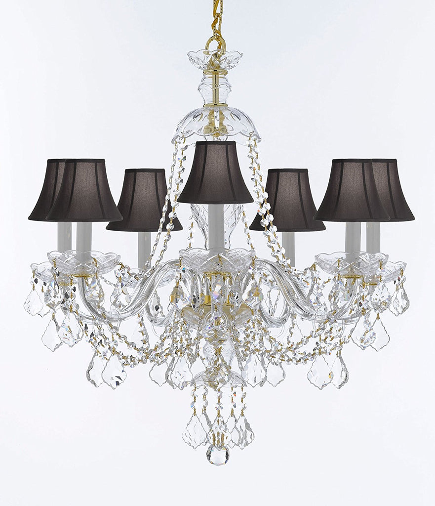 Chandelier Lighting Crystal Chandeliers H28" X W26" 7 Lights - Great for Dining Room, Foyer, Entry Way, Living Room, Bedroom, Kitchen! w/Black Shades - CJD-CG/4084/7/BLACKSHADES