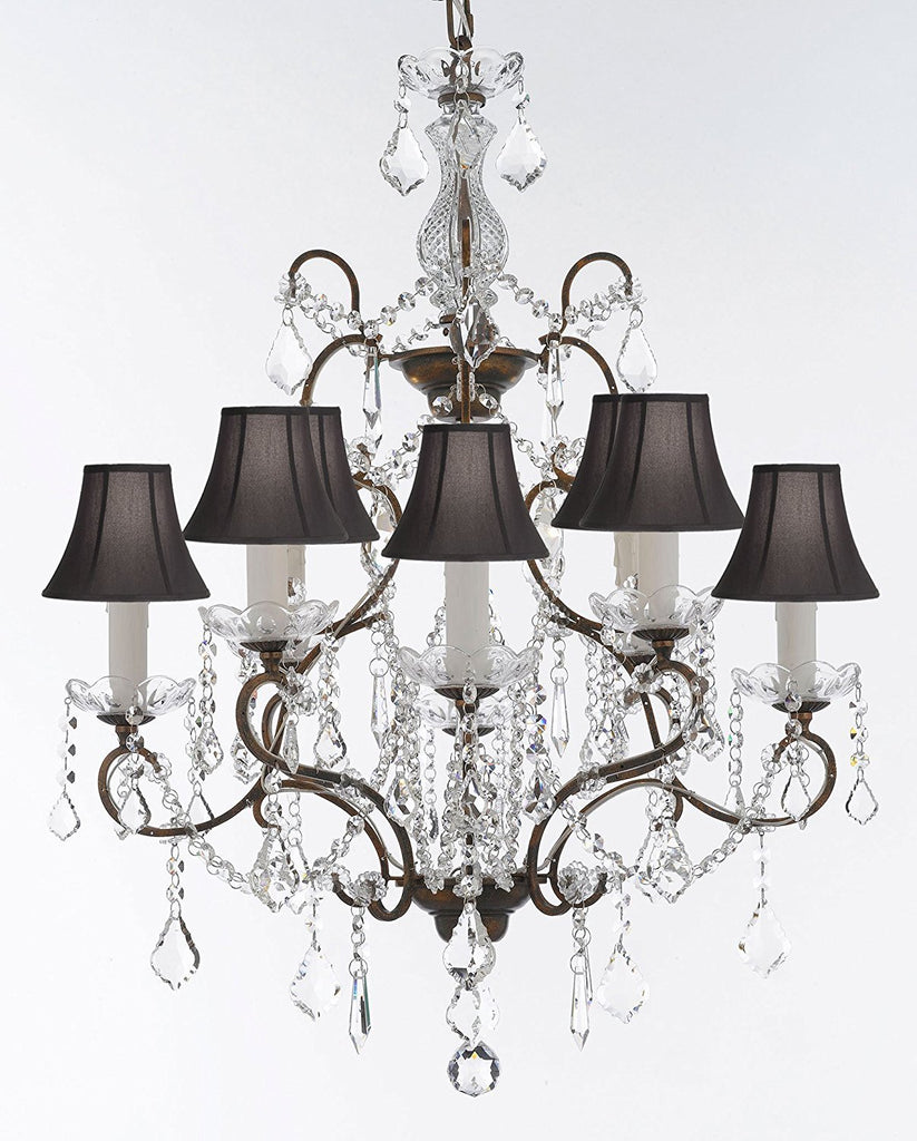 Swarovski Crystal Trimmed Wrought Iron Crystal Chandelier Chandeliers Lighting H 31" x W 24" Good for Dining Room, Foyer, Entryway, Family Room, Bedroom and More! w/Black Shades - G7-BLACKSHADES/11224/8SW