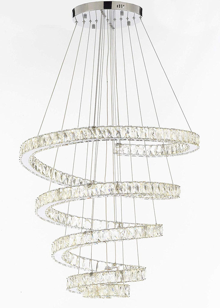 Crystal Spiral Elipse 5 Ring Chandelier LED Chandeliers Modern/Contemporary Lighting 30" Wide w/Adjustable Cables- Good for Dining Room Foyer Entryway Family Room and More - G7-3901/134