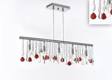Modern Contemporary Broadway Linear Crystal Chandelier Lighting Lamp -Dressed with Ruby Red Crystal Balls 48" Wide - Great for Dining Room, Kitchen, Billiard Pool Table Lighting! - G7-B96/830/5
