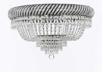 French Empire Crystal Flush Chandelier Chandeliers Lighting H16" X W23" with Dark Antique Finish! Good for Dining Room, Foyer, Entryway, Family Room and More! - A500-FLUSH/CB/448/9