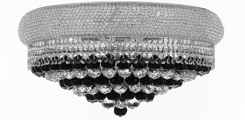 Swarovski Crystal Trimmed French Empire Flush Crystal Chandeliers H15" X W24" Dressed with Jet Black Crystal Balls - Good for Dining Room, Foyer, Entryway, Family Room and More - A500-B95/FLUSH/CS/542/15SW