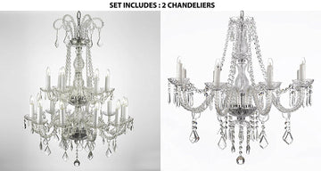 Set of 2 - 1 Authentic All Crystal Chandelier Lighting 38hx28w And 1Crystal Chandelier Lighting 28ht X 28wd Murano - 1EA-26/18 + 1EA-243/8