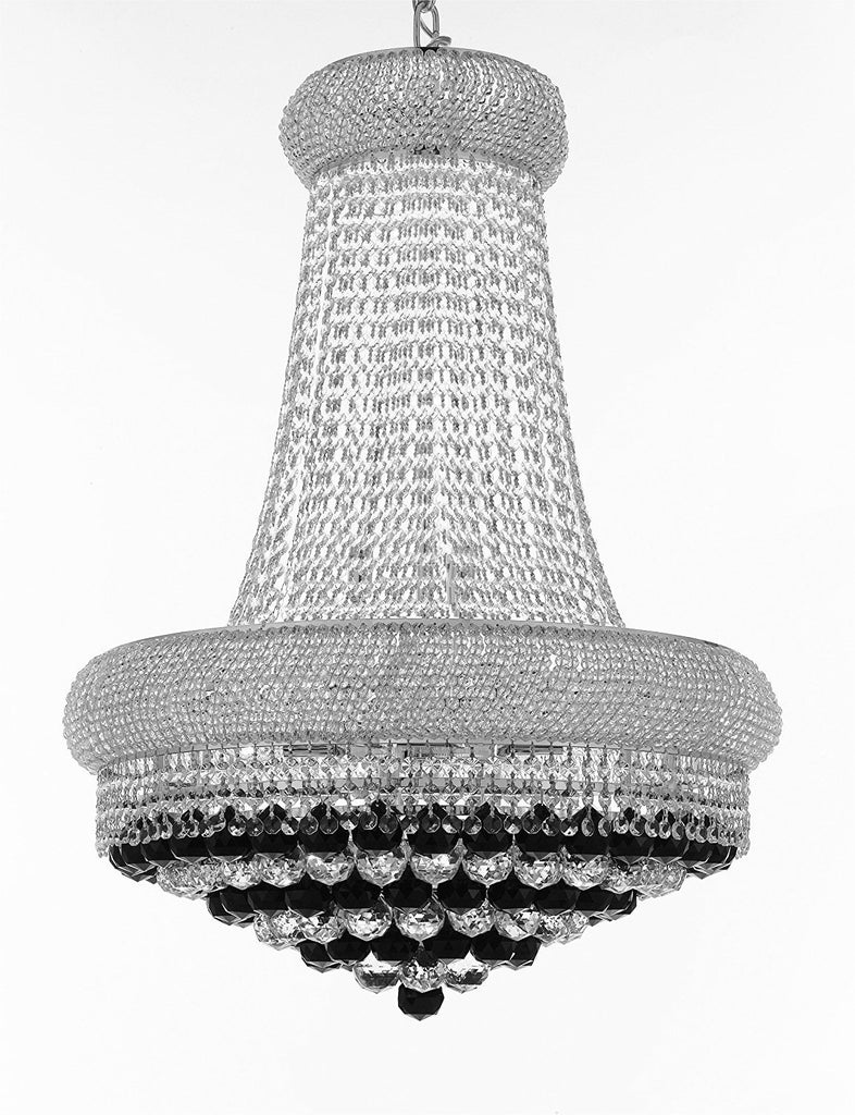 French Empire Crystal Chandelier H32" X W24" Dressed with Jet Black Crystal Balls - Good for Dining Room, Foyer, Entryway, Family Room and More - A500-B95/CS/542/15