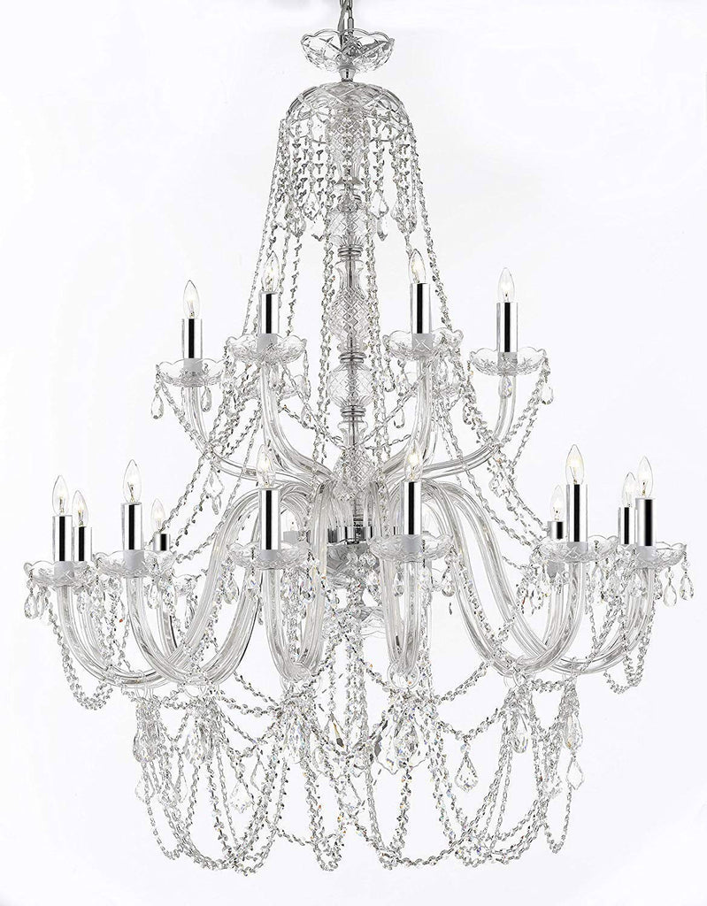 New! Murano Venetian Style Crystal Chandelier Lighting - Great for The Dining Room, Foyer, Living Room w/Chrome Sleeves! W 40" H 50" - A46-B43/B13/282/18