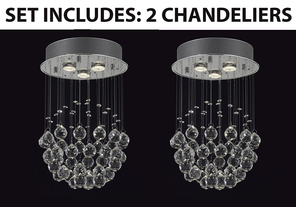 Set of 2 - Modern Chandelier Rain Drop Lighting Crystal Ball Fixture Pendant Ceiling Lamp H18 X W12 3 Lights Modern - 2EA-C9073BR-3