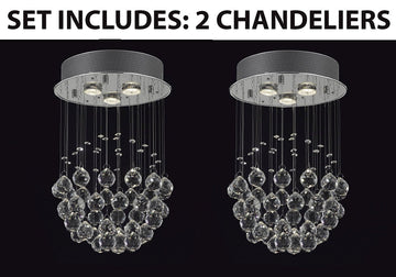 Set of 2 - Modern Chandelier Rain Drop Lighting Crystal Ball Fixture Pendant Ceiling Lamp H18 X W12 3 Lights Modern - 2EA-C9073BR-3