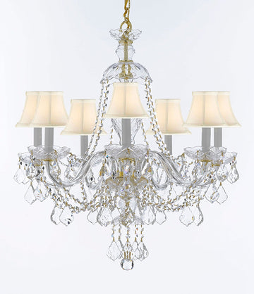 Chandelier Lighting Crystal Chandeliers H28" X W26" 7 Lights - Great for Dining Room, Foyer, Entry Way, Living Room, Bedroom, Kitchen! w/White Shades - CJD-CG/4084/7/WHITESHADES