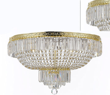 French Empire Crystal SemiFlush Basket Chandelier Chandeliers Lighting H21" X W30" - A500-B102/FLUSH/CG/870/14