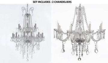 Set of 2 - 1 4FT Crystal Chandelier Lighting 48hx28w And 1 Crystal Chandelier Lighting 28ht X 28wd Murano - 1EA-B12/26/18 + 1EA-243/8