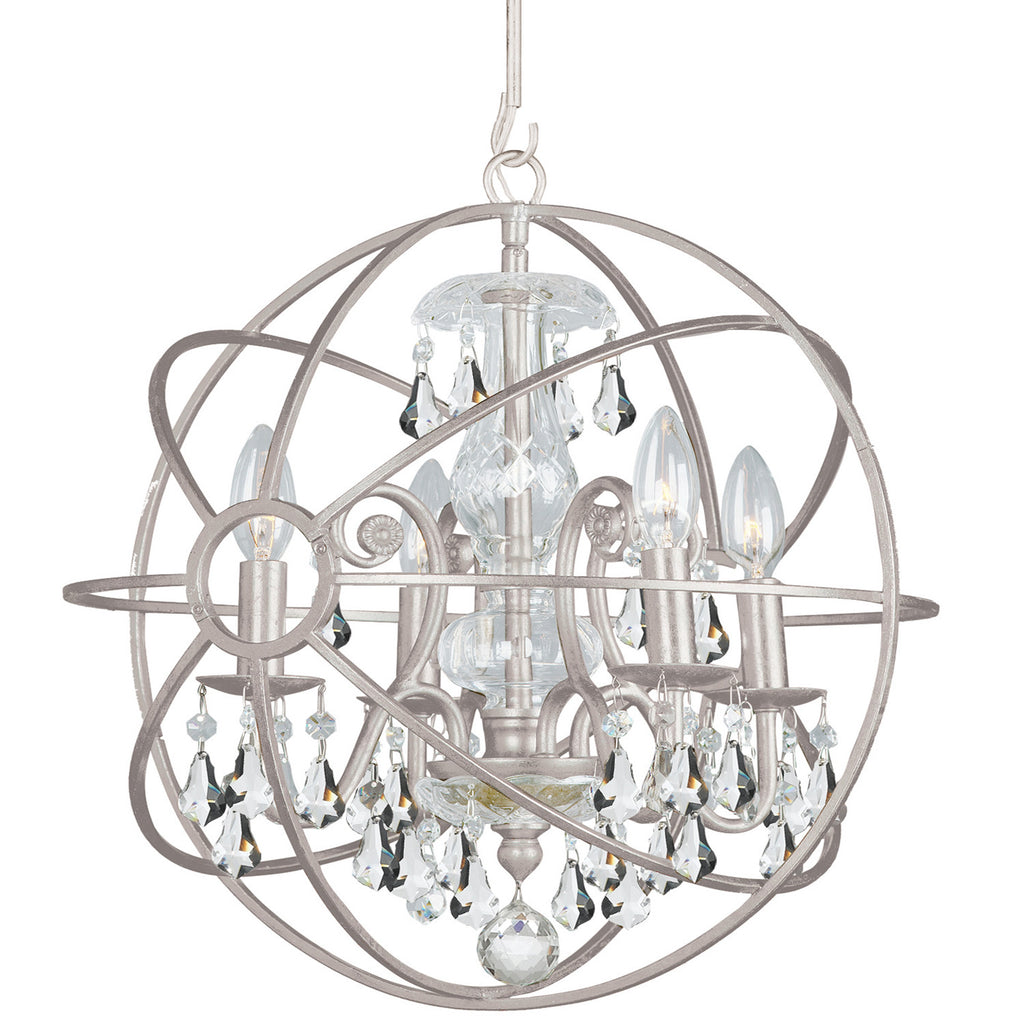4 Light Olde Silver Industrial Mini Chandelier Draped In Clear Hand Cut Crystal - C193-9025-OS-CL-MWP