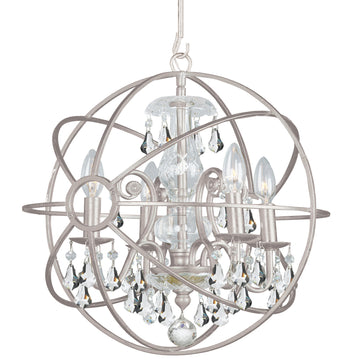 4 Light Olde Silver Industrial Mini Chandelier Draped In Clear Hand Cut Crystal - C193-9025-OS-CL-MWP