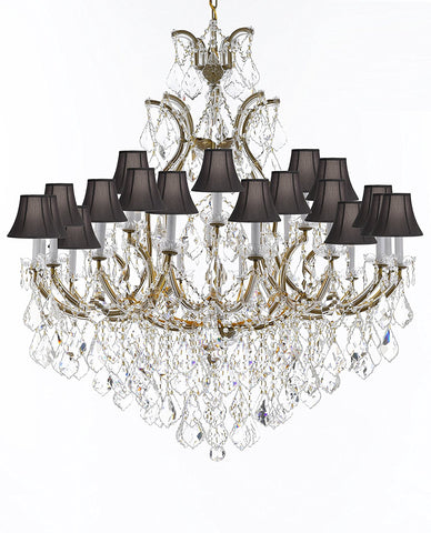 Swarovski Crystal Trimmed Chandelier Lighting Chandeliers H52" X W46" Dressed with Large, Luxe Crystals - Great for the Foyer, Entry Way, Living Room, Family Room and More w/Black Shades - A500-B90/BLACKSHADES/52/2MT/24+1SW