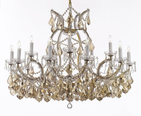 Maria Theresa Chandelier Crystal Lighting H28" X W37" W/ Golden Teak Crystal Good For Dining Room Entryway Living Room - A500-B2/B62/Goldenteak/Gold/21510/15+1