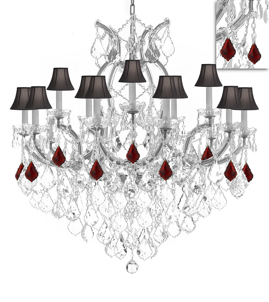 Swarovski Crystal Trimmed Maria Theresa Chandelier Crystal Lighting Chandeliers Lights Fixture Pendant Ceiling Lamp for Dining room, Entryway , Living room H38"X W37" - Dressed with Ruby Red Crystals - A500-B98/BLACKSHADES/SILVER/21510/15+1SW