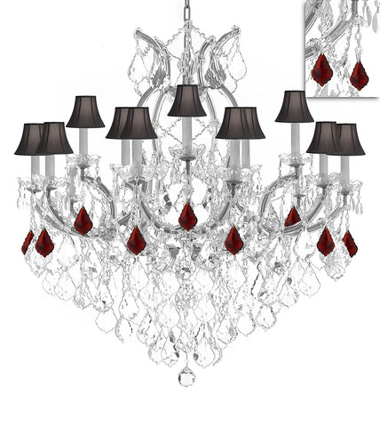 Swarovski Crystal Trimmed Maria Theresa Chandelier Crystal Lighting Chandeliers Lights Fixture Pendant Ceiling Lamp for Dining room, Entryway , Living room H38"X W37" - Dressed with Ruby Red Crystals - A500-B98/BLACKSHADES/SILVER/21510/15+1SW