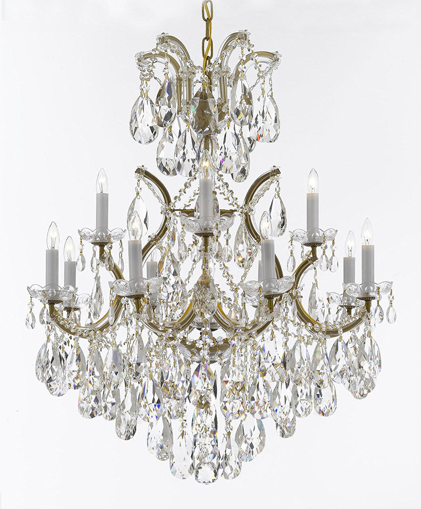 Maria Theresa Chandelier Lights Fixture Pendant Ceiling Lamp Dressed w/Large, Luxe Diamond Cut Crystals! HT35" x WD28" -Good for Dining Room, Foyer, Entryway, Living Room and More! - A500-B90/CG/52/21532/12+1DC