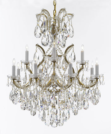 Maria Theresa Chandelier Lights Fixture Pendant Ceiling Lamp Dressed w/Large, Luxe Diamond Cut Crystals! HT35" x WD28" -Good for Dining Room, Foyer, Entryway, Living Room and More! - A500-B90/CG/52/21532/12+1DC