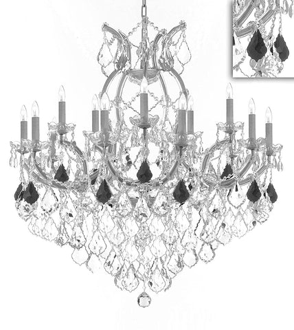Swarovski Crystal Trimmed Maria Theresa Chandelier Crystal Lighting Chandeliers Lights Fixture Pendant Ceiling Lamp for Dining room, Entryway , Living room H38"X W37" - Dressed with Jet Black Crystal - A500-B97/SILVER/21510/15+1SW
