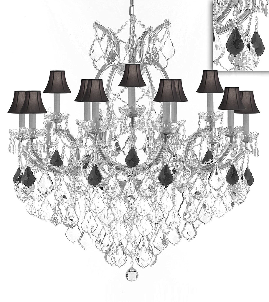 Swarovski Crystal Trimmed Maria Theresa Chandelier Crystal Lighting Chandeliers Lights Fixture Pendant Ceiling Lamp for Dining room, Entryway , Living room H38"XW37" - Dressed with Jet Black Crystal - A500-B97/BLACKSHADES/SILVER/21510/15+1SW