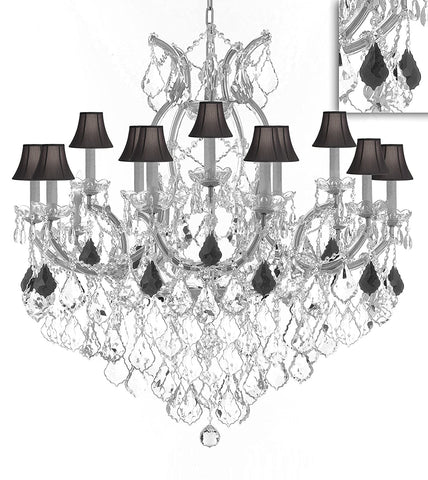 Swarovski Crystal Trimmed Maria Theresa Chandelier Crystal Lighting Chandeliers Lights Fixture Pendant Ceiling Lamp for Dining room, Entryway , Living room H38"XW37" - Dressed with Jet Black Crystal - A500-B97/BLACKSHADES/SILVER/21510/15+1SW