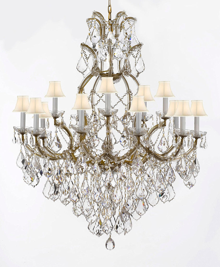 Maria Theresa Chandelier Crystal Lighting Fixture Pendant Ceiling Lamp for Dining room, Entryway , Living room Dressed with Large, Luxe, Diamond Cut Crystals! H44" X W37" with WhiteShades - A500-B90/WHITESHADES/52/21510/15+1DC